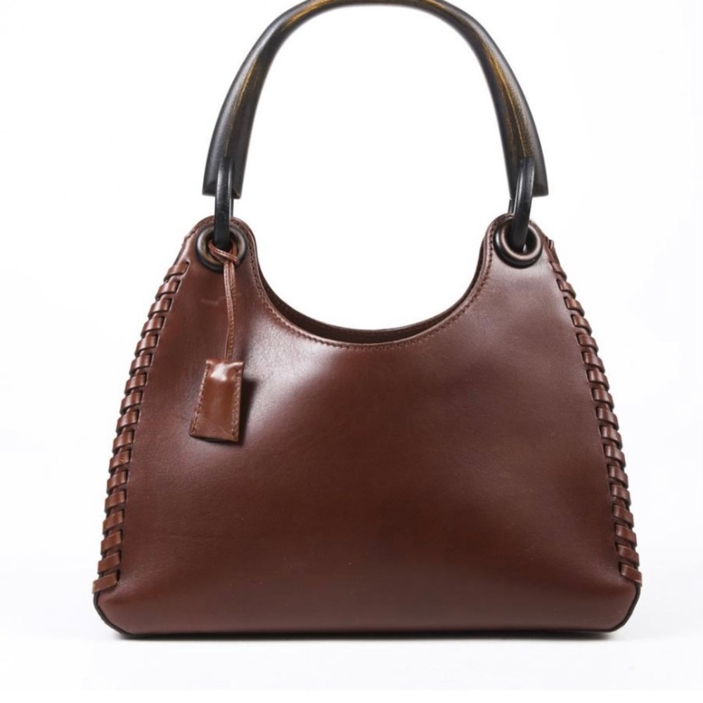Gucci whipstitch brown leather hobo bag